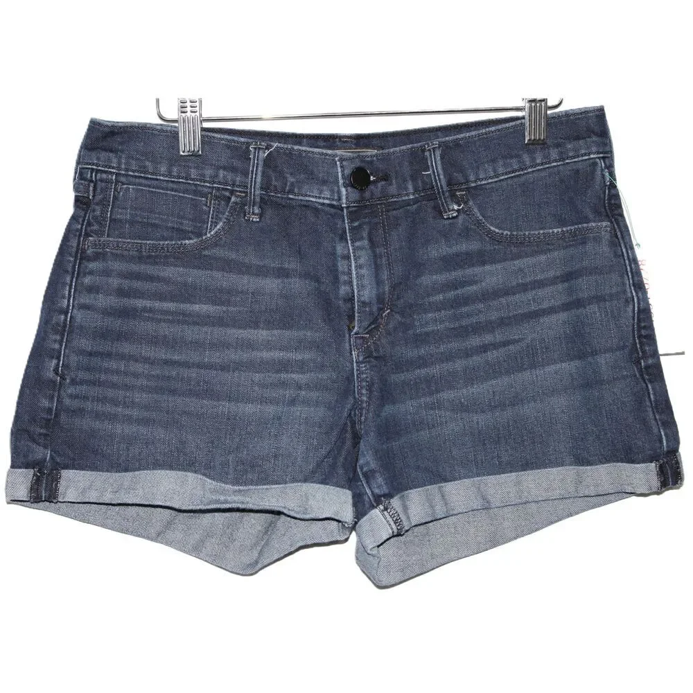 Womens Abercrombie & Fitch Blue Denim Distressed Mid Rise Jean Shorts Size 27 4